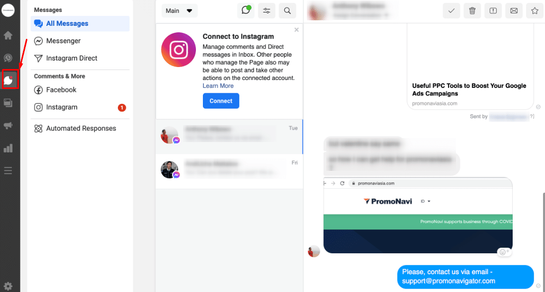 connecting the Instagram account with Facebook Business Suite