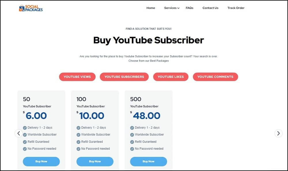 Buy YouTube Subscribers on SocialPackages