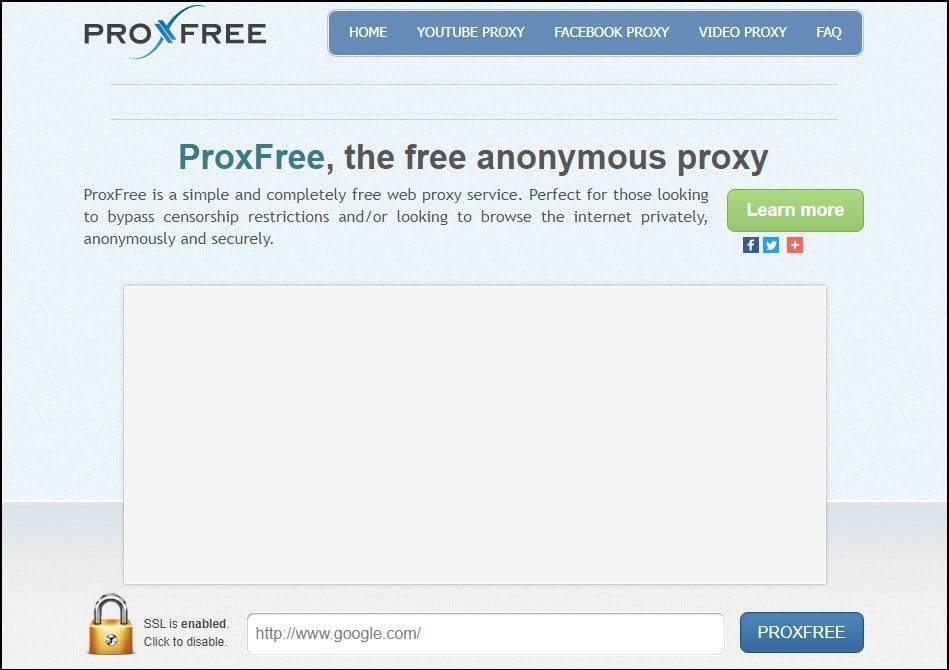 Web Proxy Servers is ProxFree