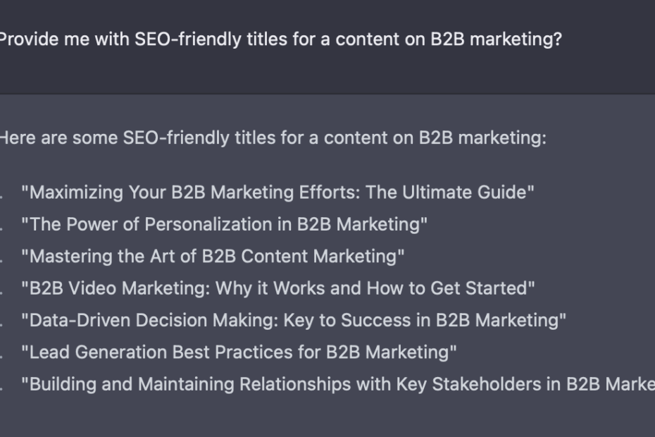 ChatGPT SEO-friendly title suggestions for contents in B2B marketing